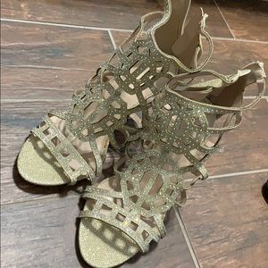 Gold rhinestone caged heel